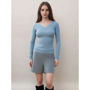 IRR BDG Shannen Ribbed V-Neck Top Urban Outfitters size Small Blue F3